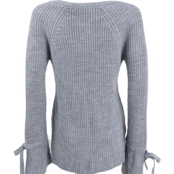 American Rag Light Gray Sweater Bell Tie Sleeves - Picture 2 of 15